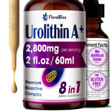 FloraBliss Urolithin A+ Liquid Supplement front view with packaging