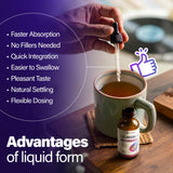 FloraBliss Urolithin A+ Liquid Supplement side view showing bottle