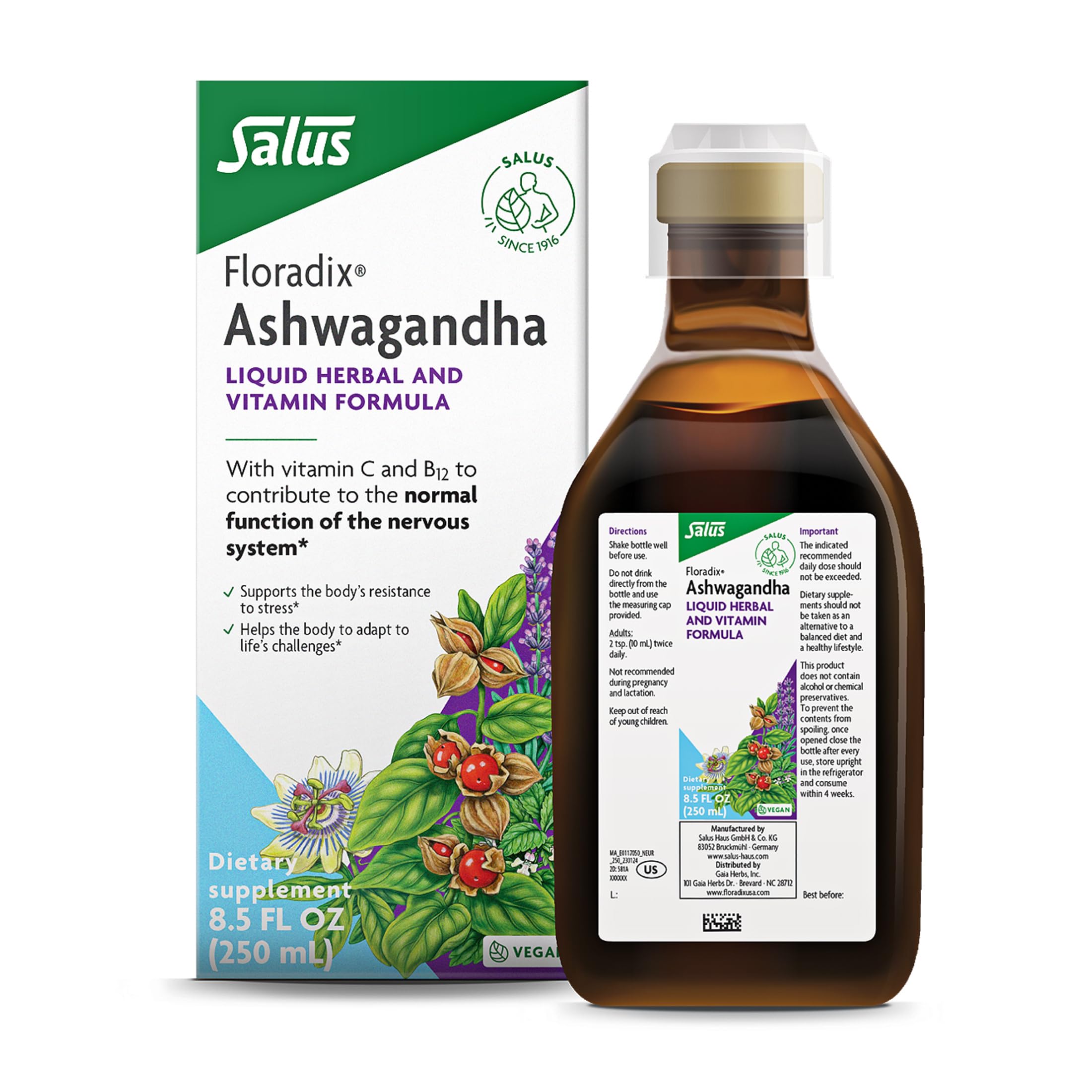 Floradix Ashwagandha Liquid Supplement 286g front view
