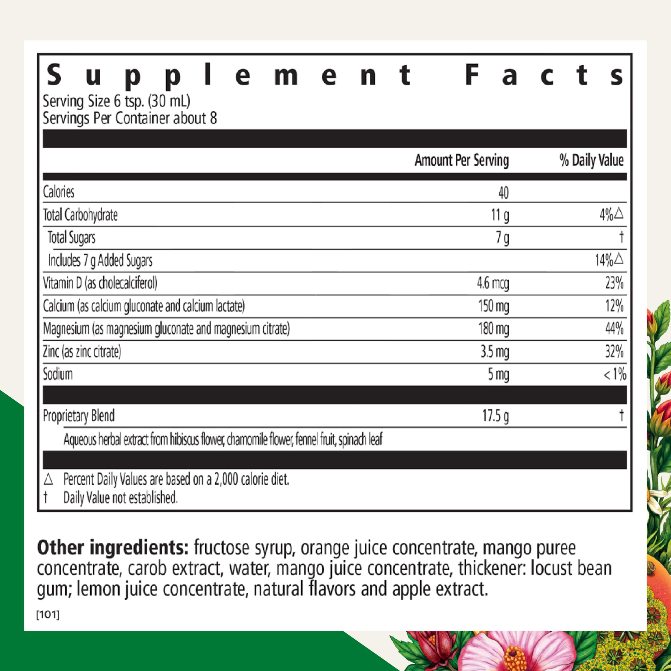 Floradix Calcium Magnesium liquid supplement side view with label