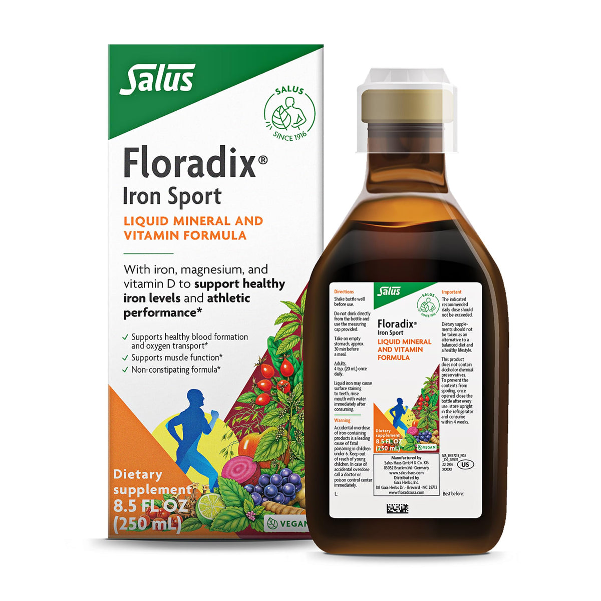 Floradix Iron Sport Liquid Iron Supplement 295g front view