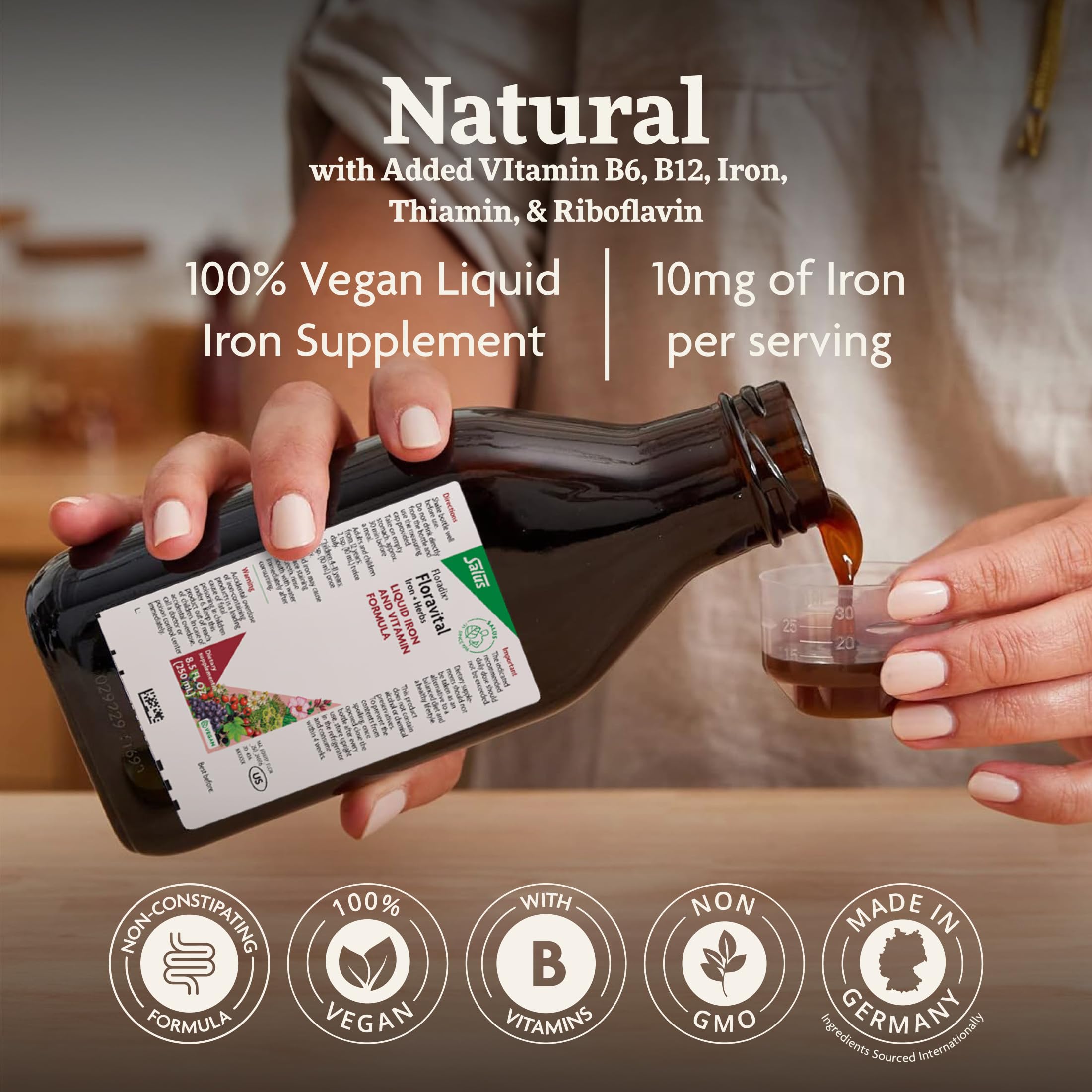Floradix Liquid Iron Supplement 482g side view showing packaging