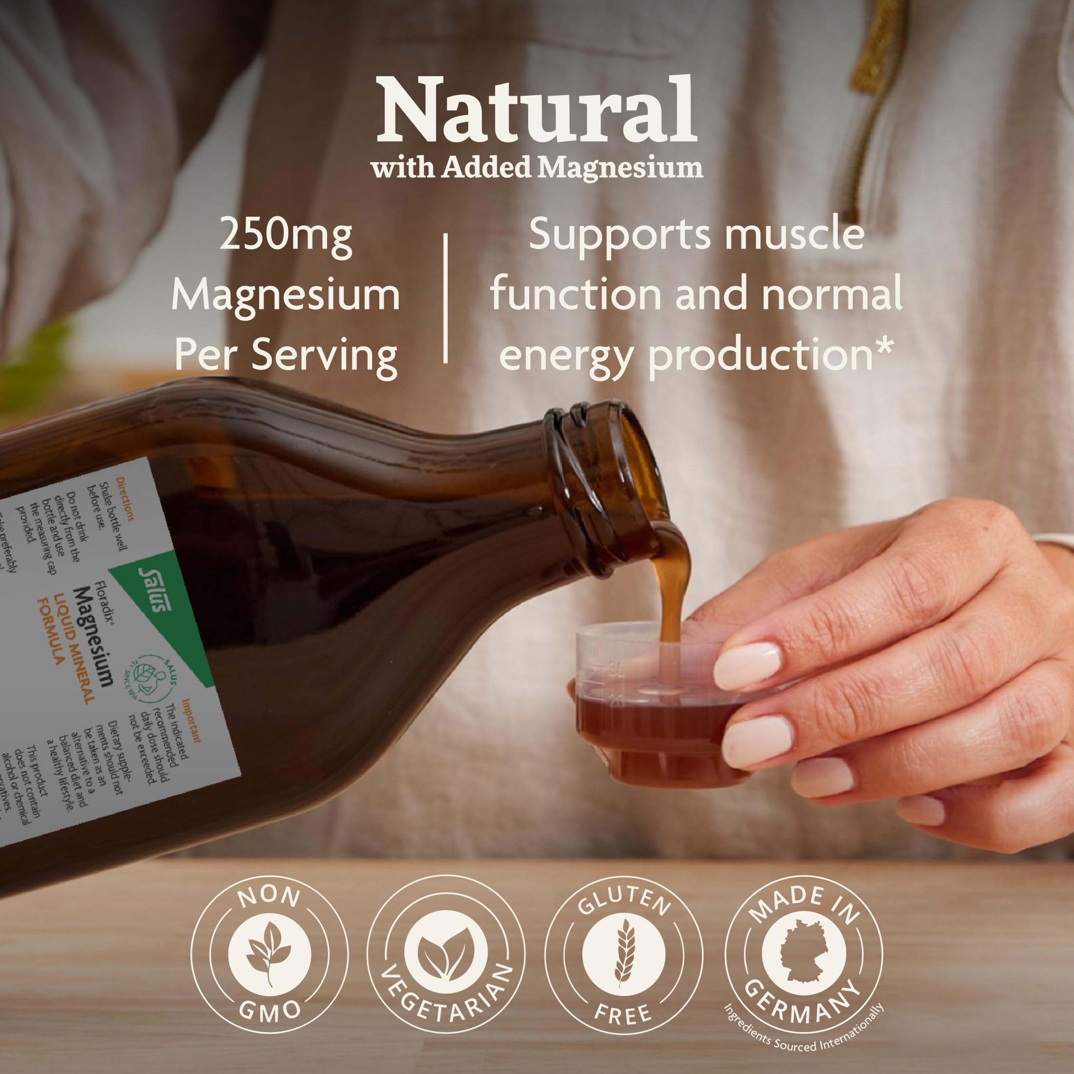 Floradix Liquid Magnesium Supplement back label with ingredients