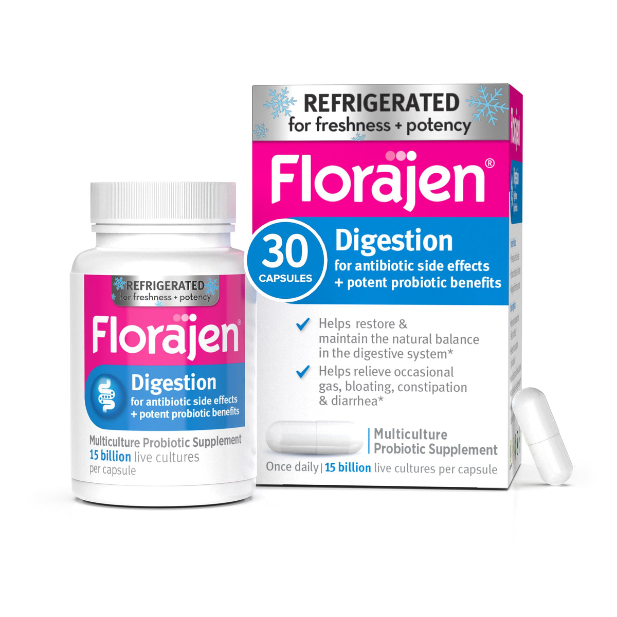 Florajen Probiotic Capsules 15 Billion Live Cultures front view