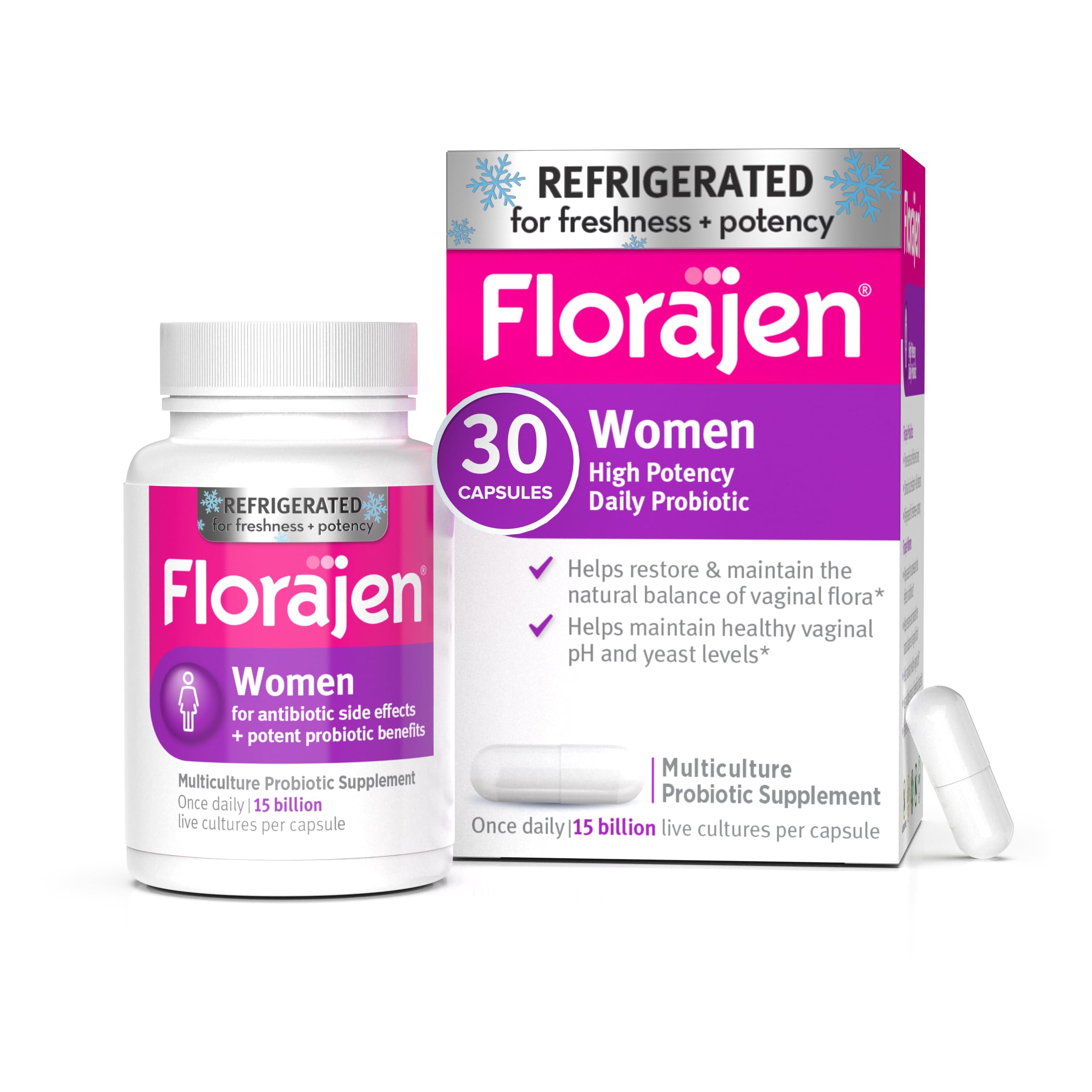 Florajen Probiotic Supplement for Women 15 Billion CFU front view