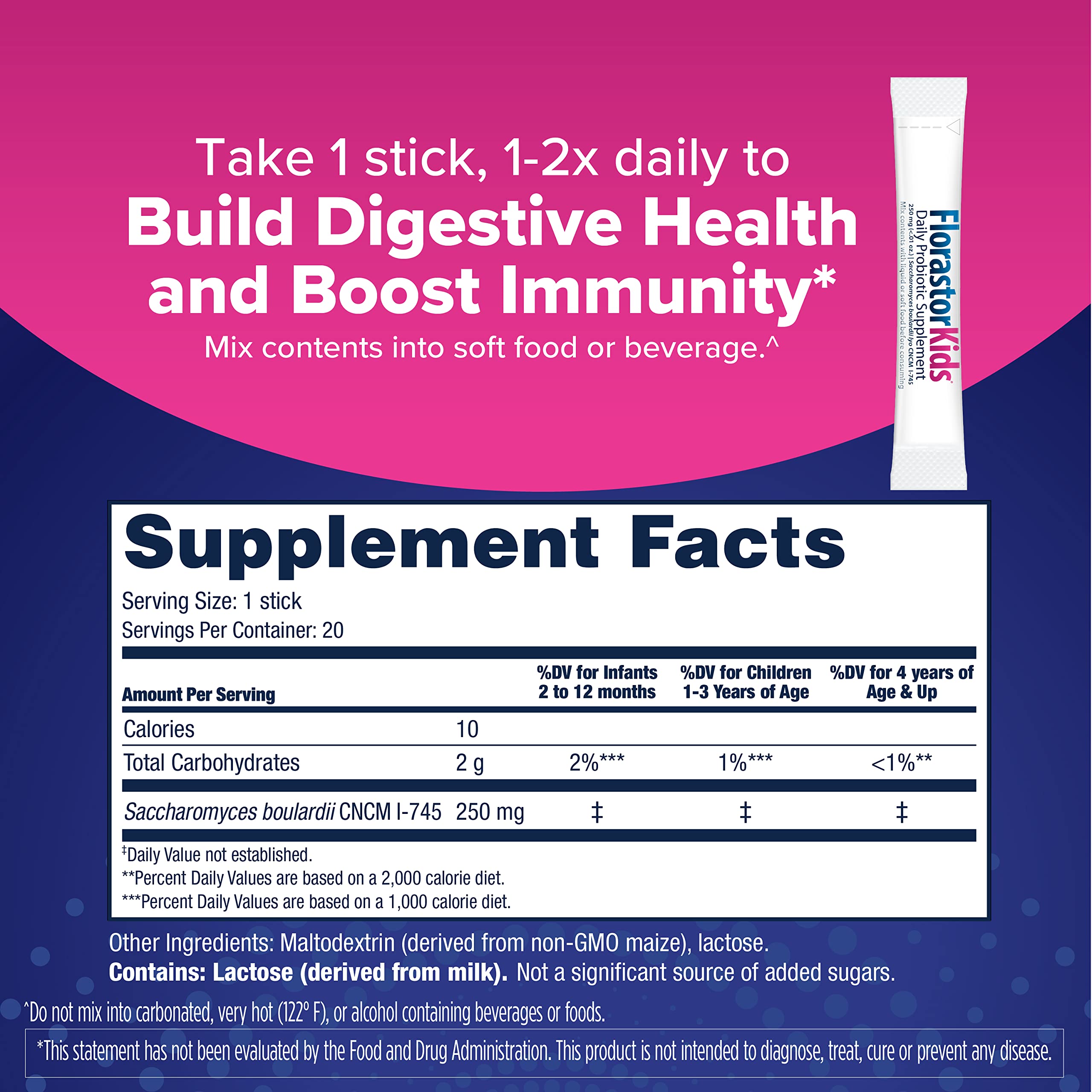 Florastor Daily Probiotic for Kids packaging side view