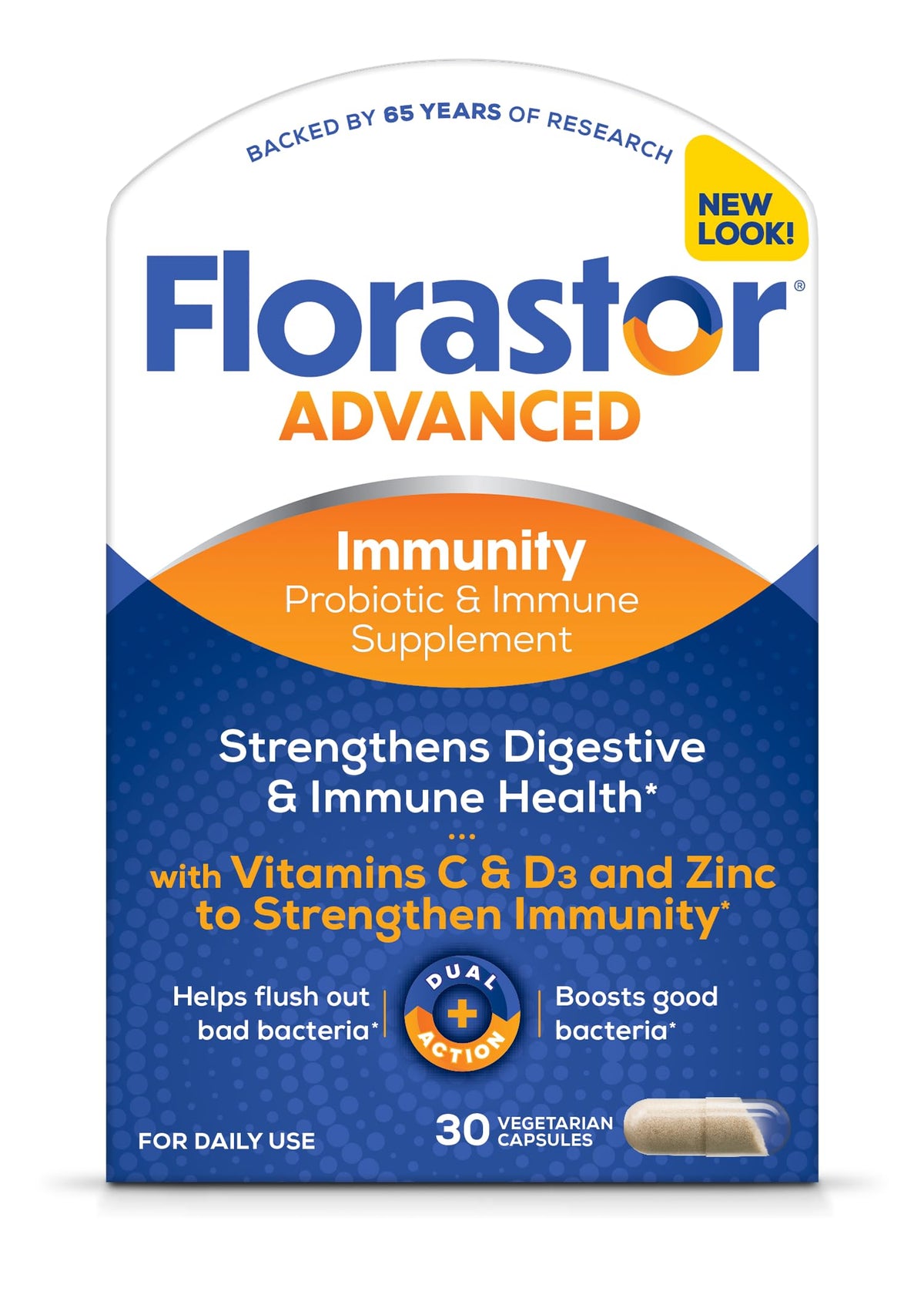 Florastor Daily Probiotic Plus Vitamins 500mg capsules front view