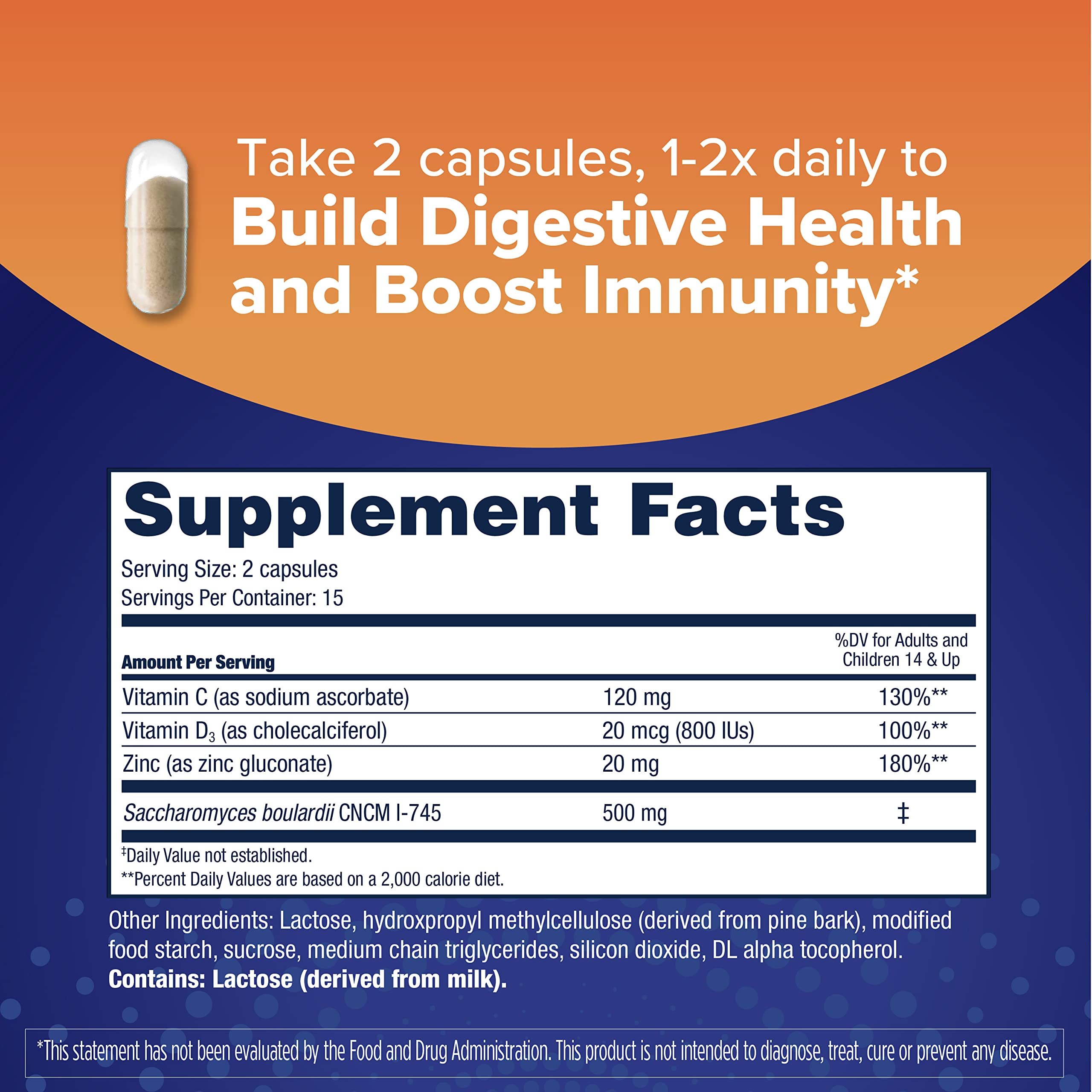 Florastor Daily Probiotic Plus Vitamins 500mg capsules side view
