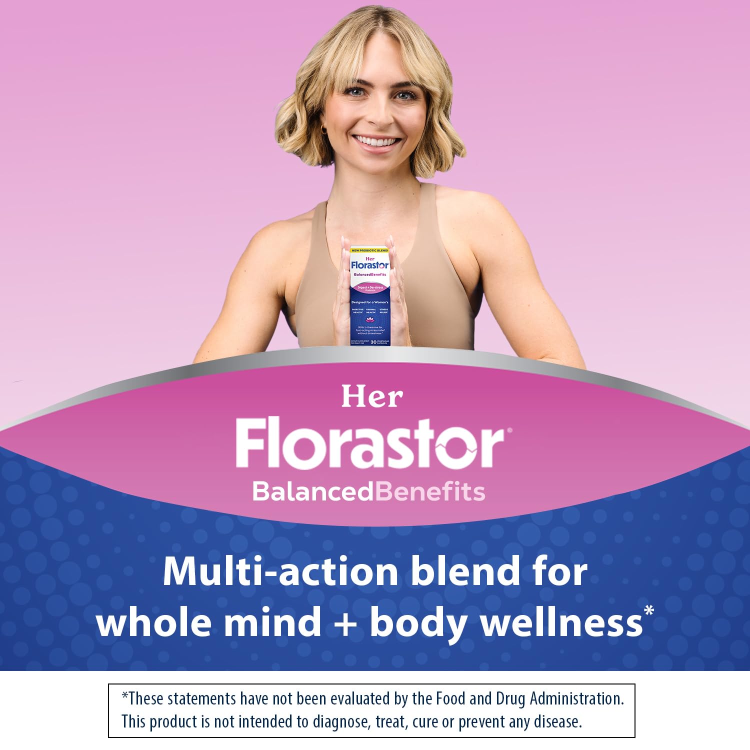 Florastor Her Probiotic Supplement side view with capsule details