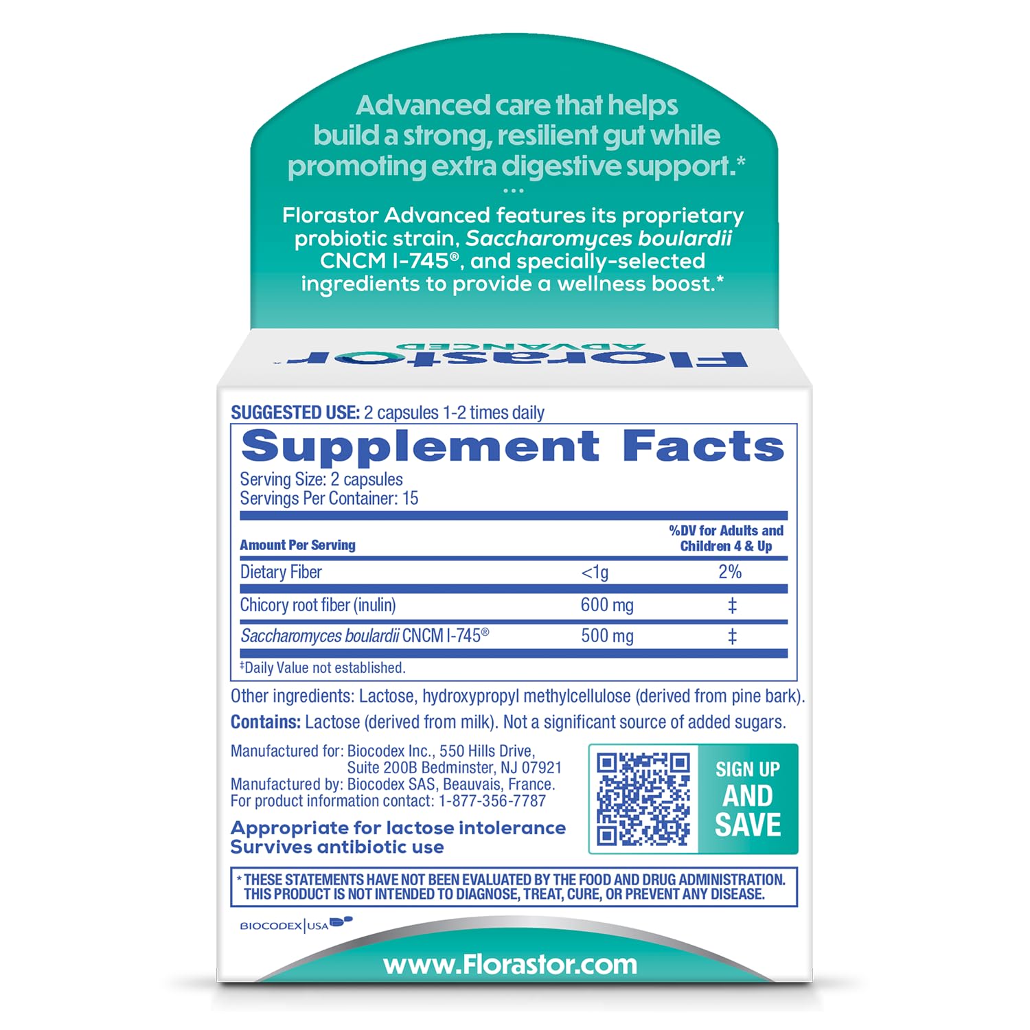 Florastor Probiotic & Prebiotic Capsules side view