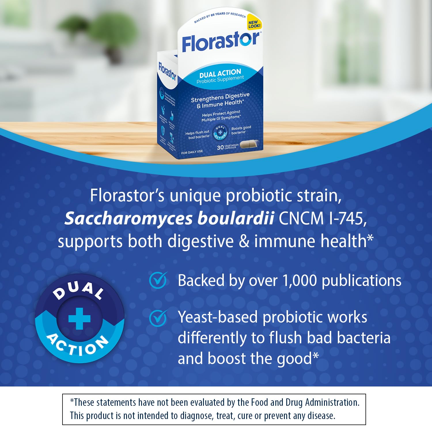 Florastor Probiotic Supplement packaging with 128g label