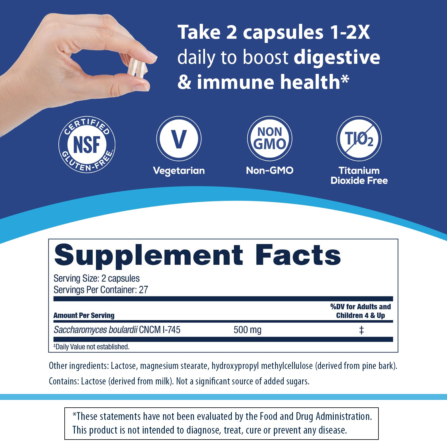 Florastor Probiotic Supplements 250mg capsules with a glass of water