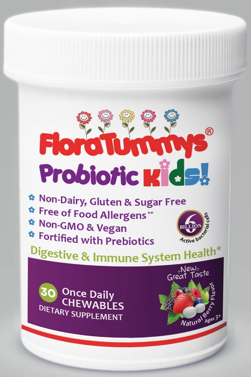 FloraTummys Kids Chewable Probiotic Prebiotics nutrition label