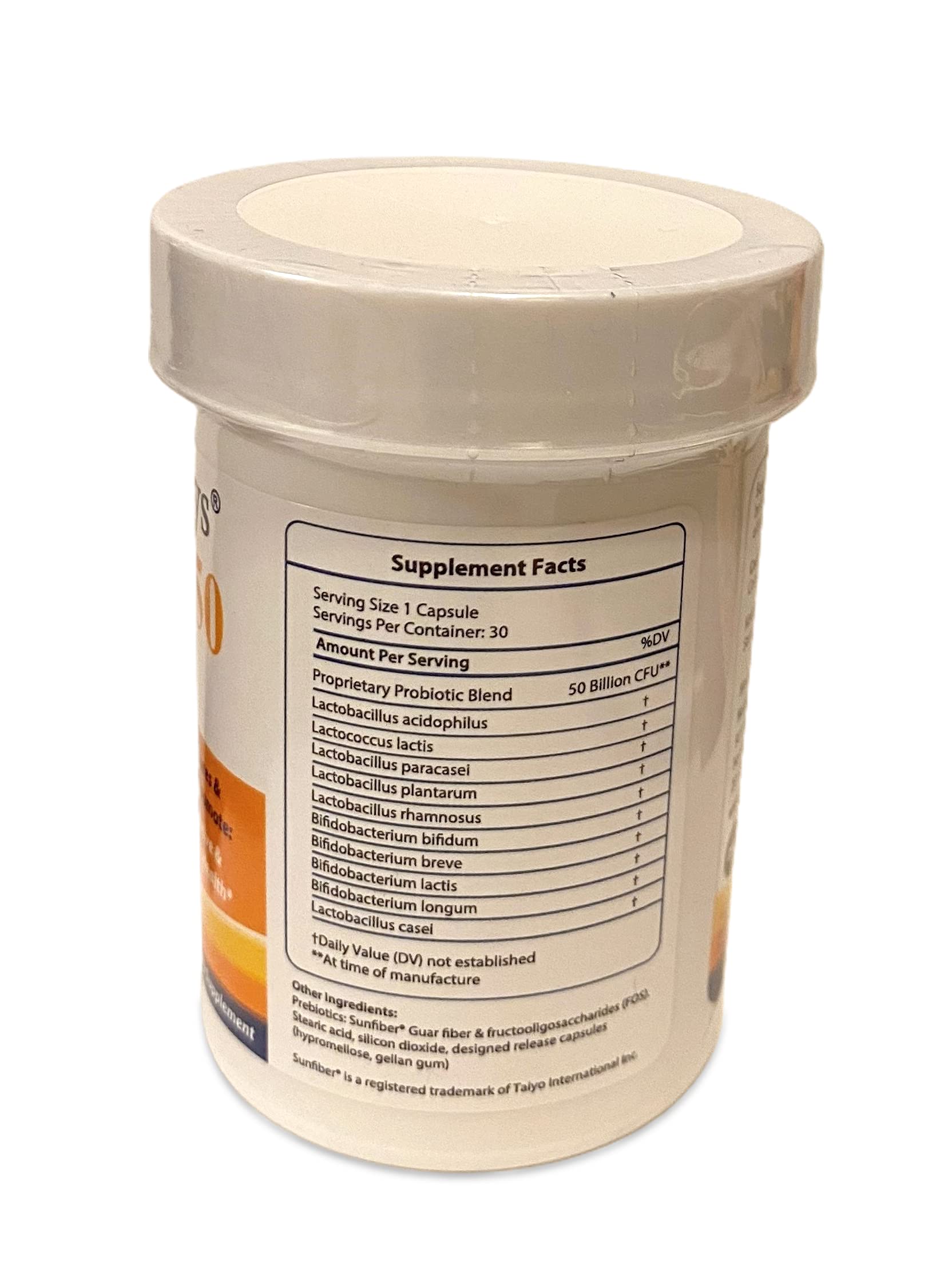 FloraTummys Probiotic Capsules side view showing label