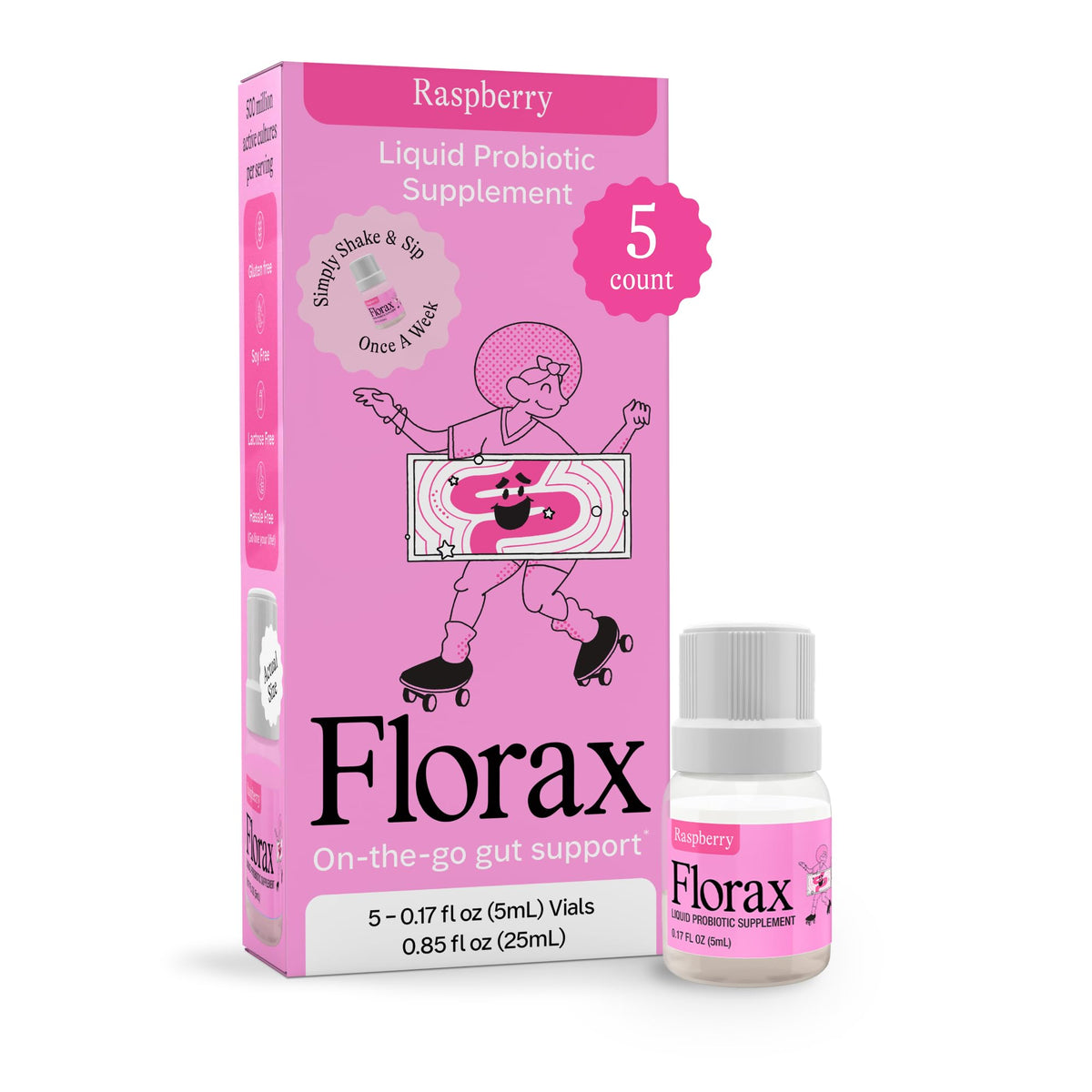 Florax Liquid Probiotic 5ml vials in packaging