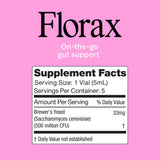Florax Liquid Probiotic vials with nutritional information