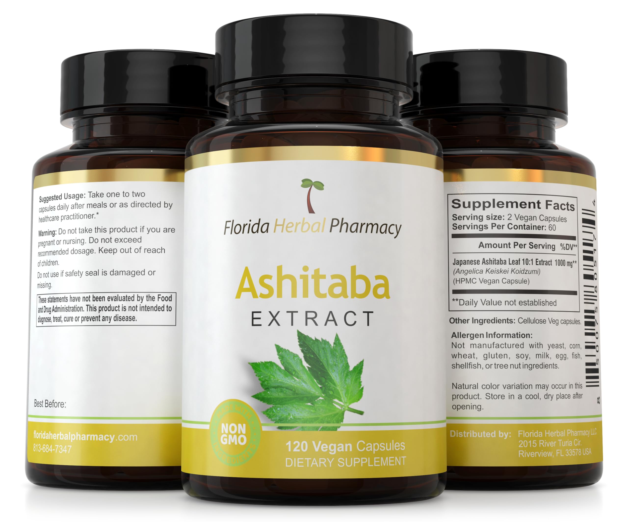 Florida Herbal Pharmacy Ashitaba Extract Capsules close-up of label