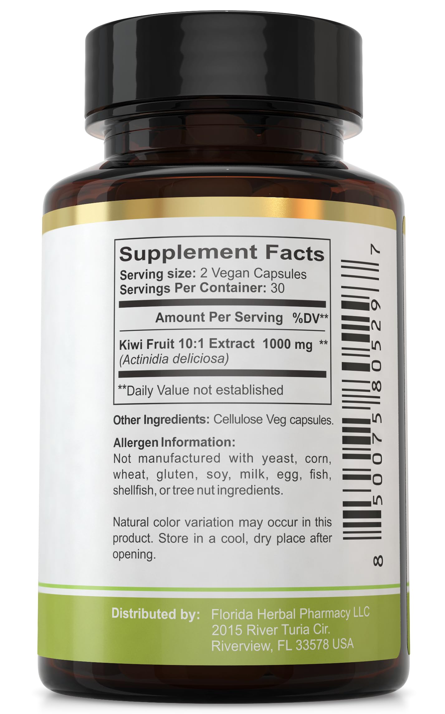 Florida Herbal Pharmacy Daily Supplement Capsules back view with dosage instructions