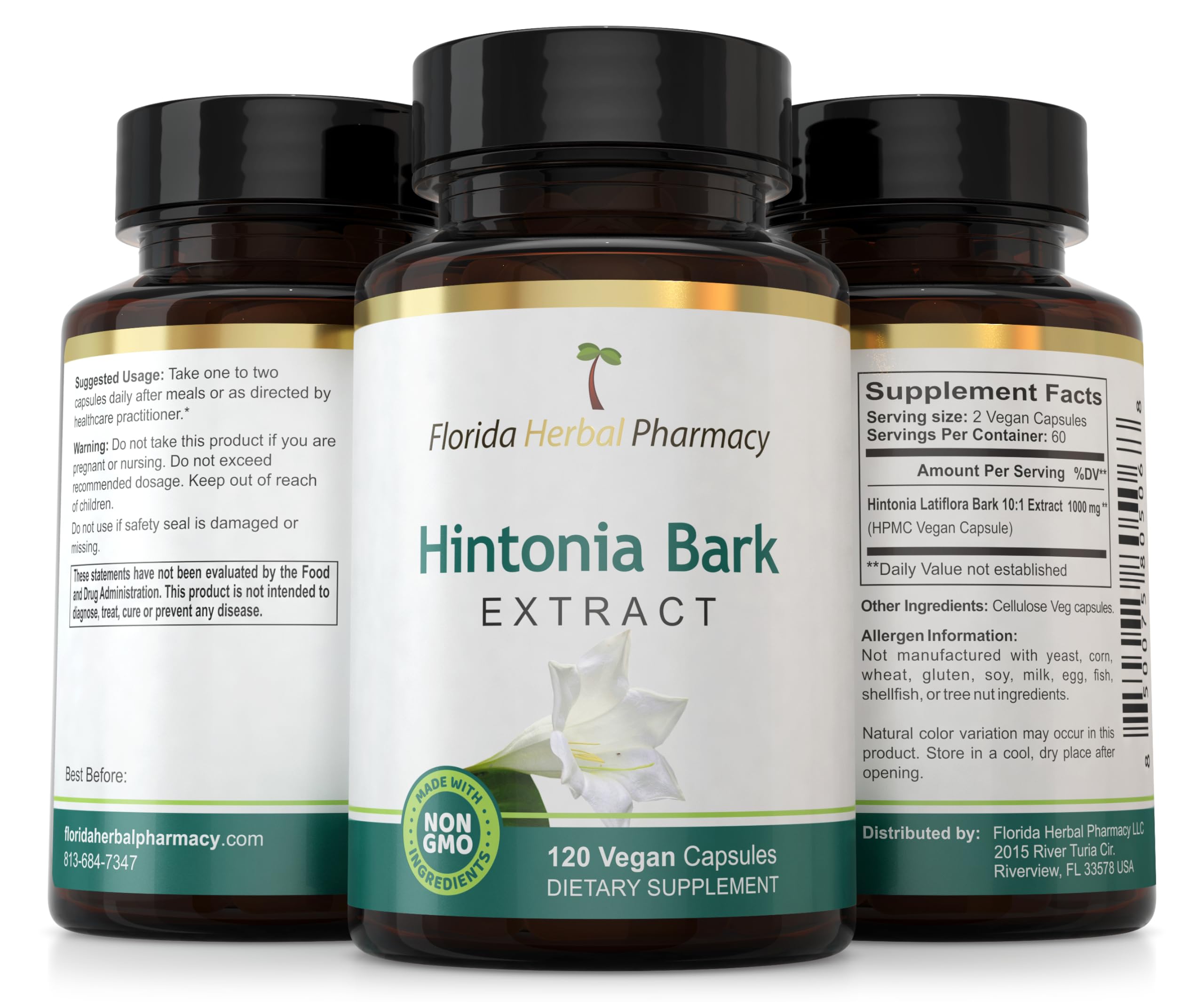 Florida Herbal Pharmacy Hintonia Latiflora Extract Capsules on a wooden table