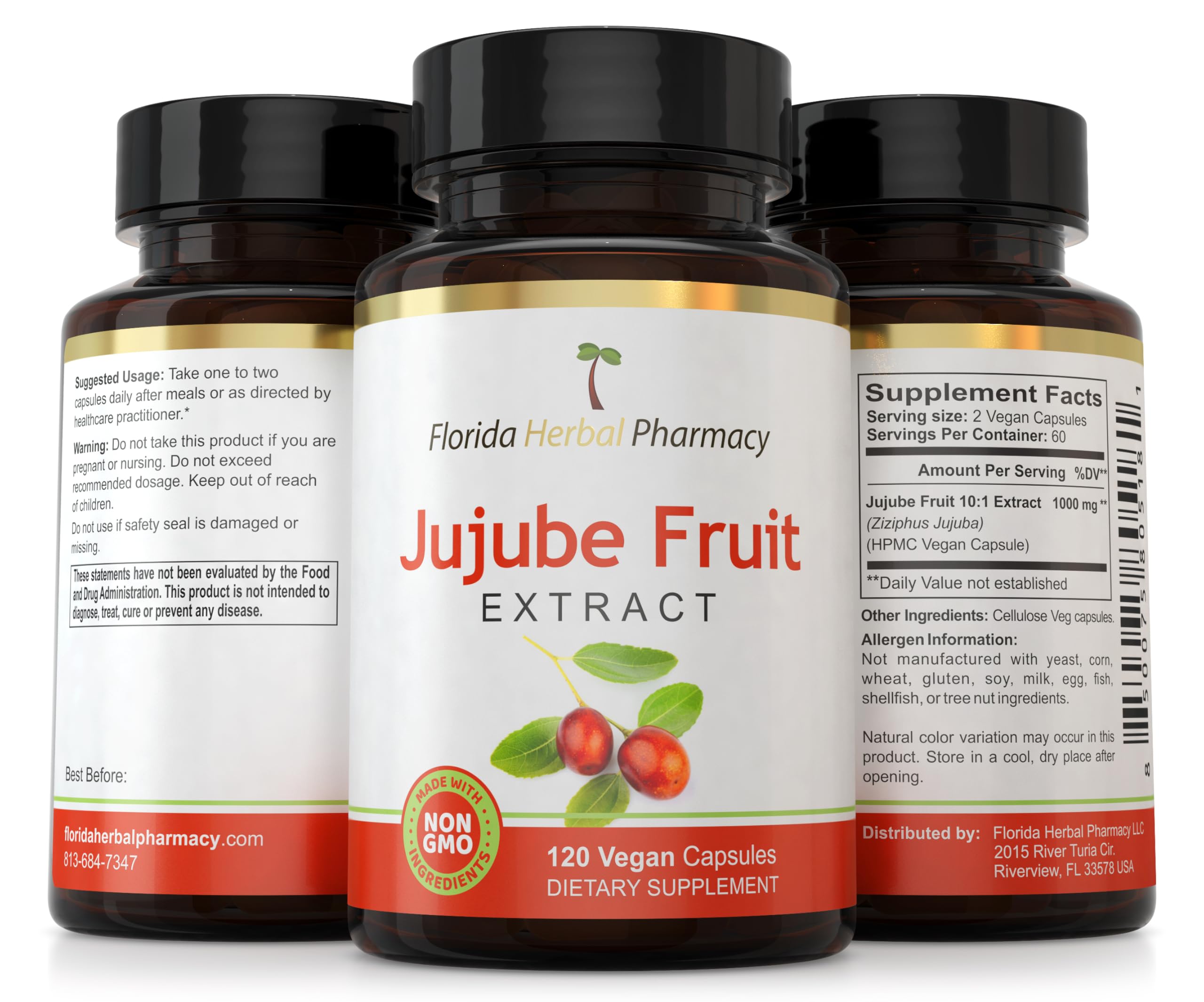 Florida Herbal Pharmacy Jujube Extract Capsules with dosage instructions