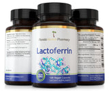 Florida Herbal Pharmacy Lactoferrin 1000 mg supplement capsules on a wooden surface
