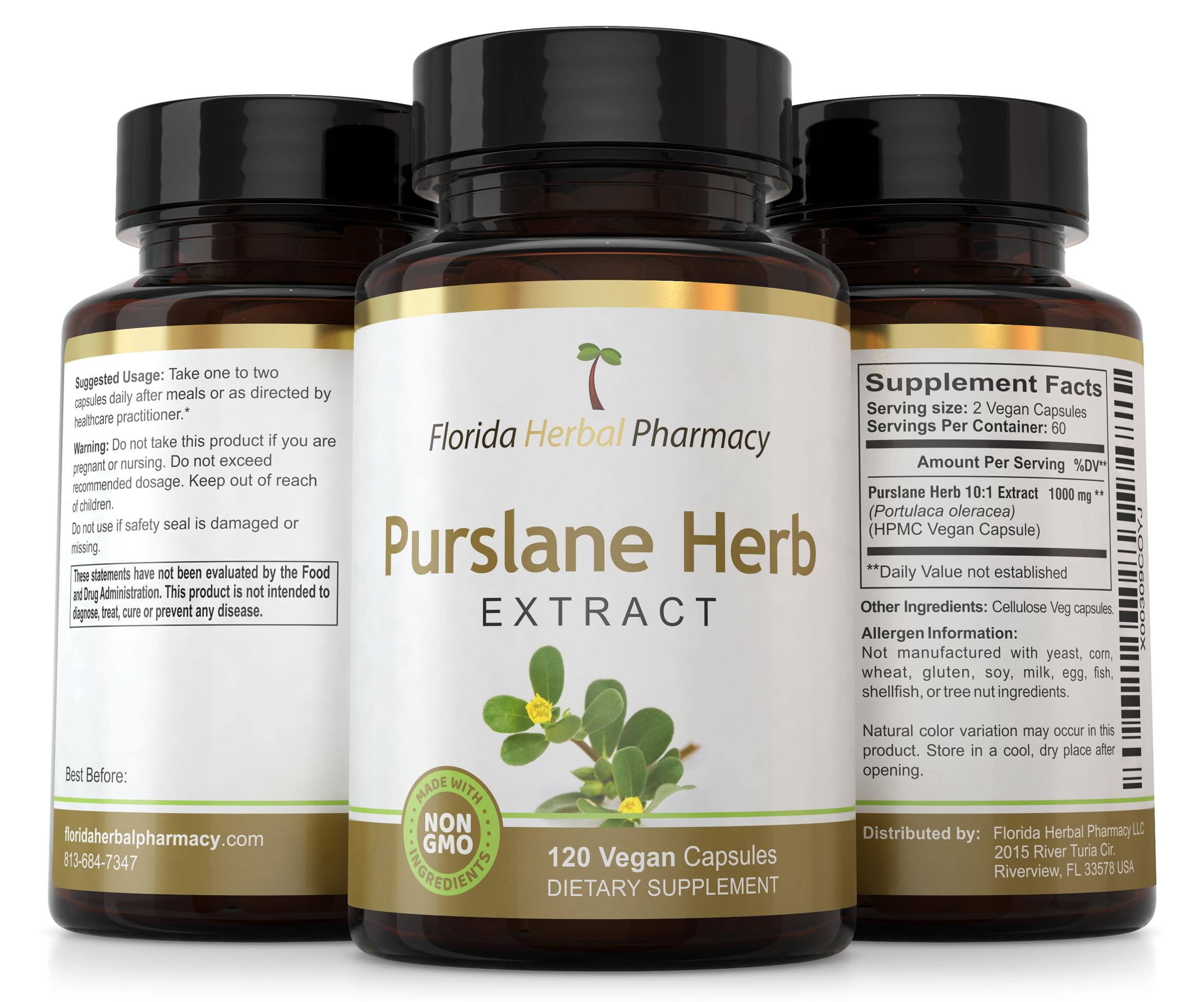 Florida Herbal Pharmacy Purslane Omega-3 Capsules with dosage instructions