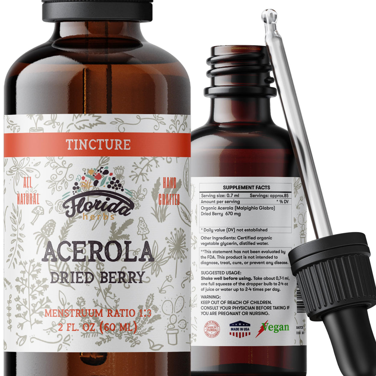 FLORIDA HERBS Acerola Cherry Vitamin C Supplement front view