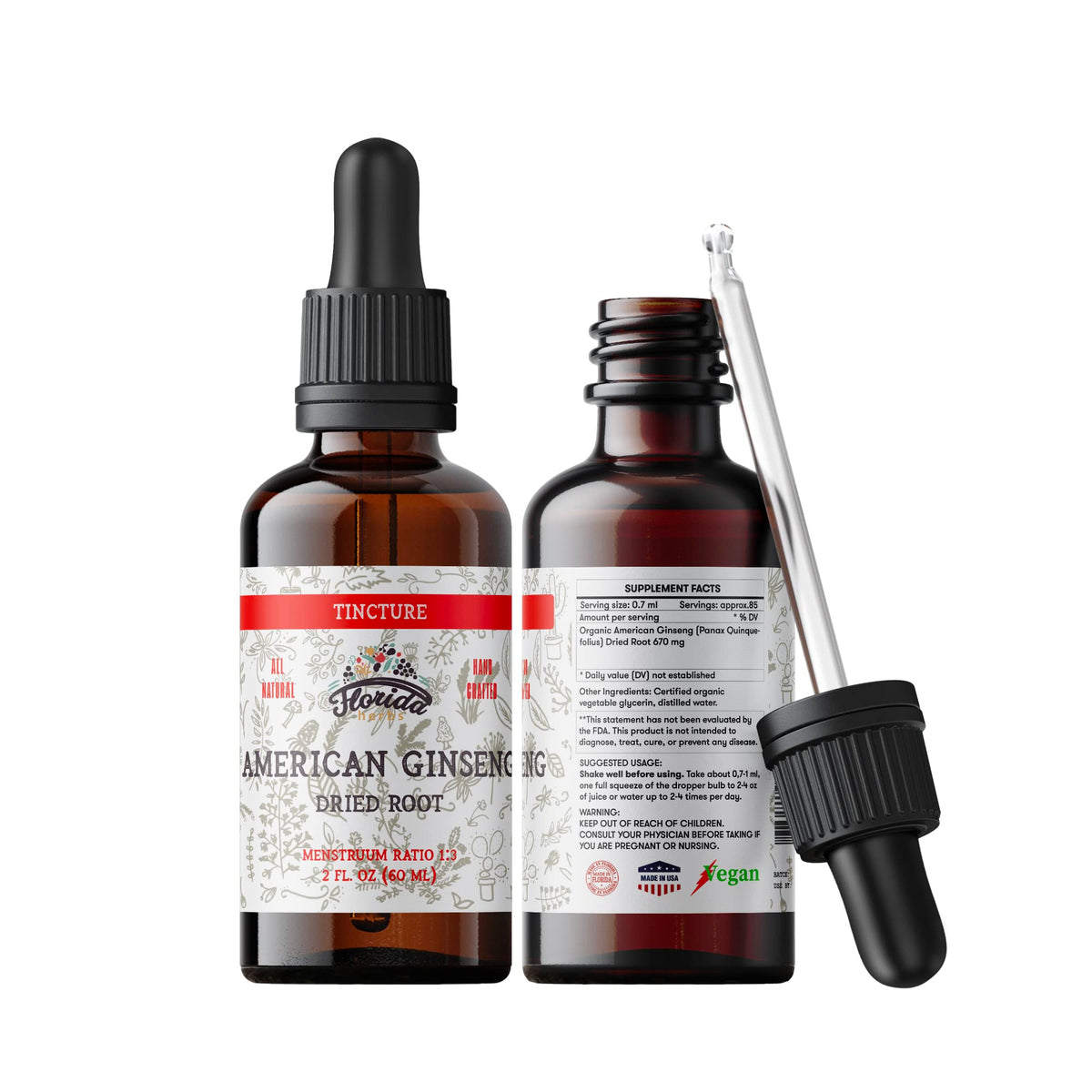 FLORIDA HERBS American Ginseng Tincture Extract 132g front view