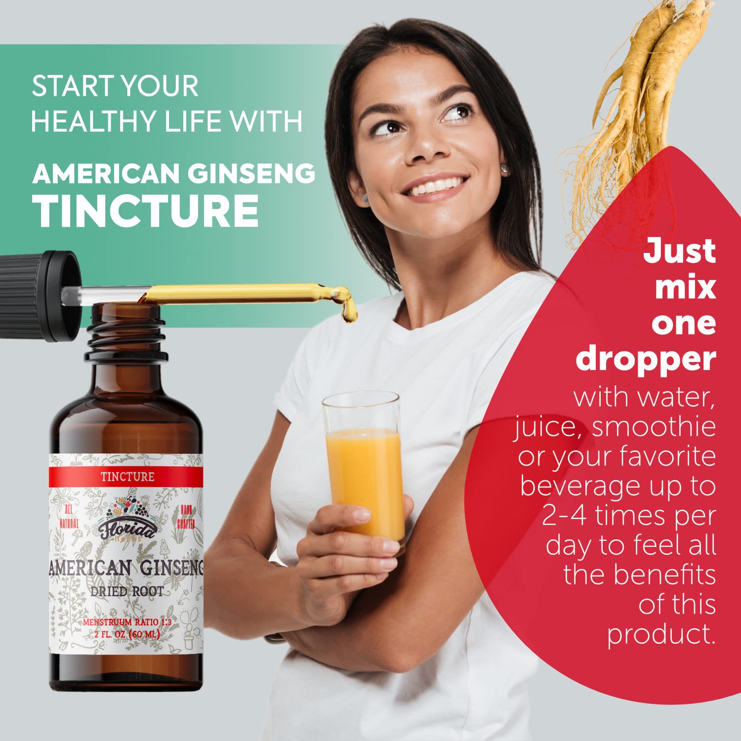 FLORIDA HERBS American Ginseng Tincture Extract packaging side view