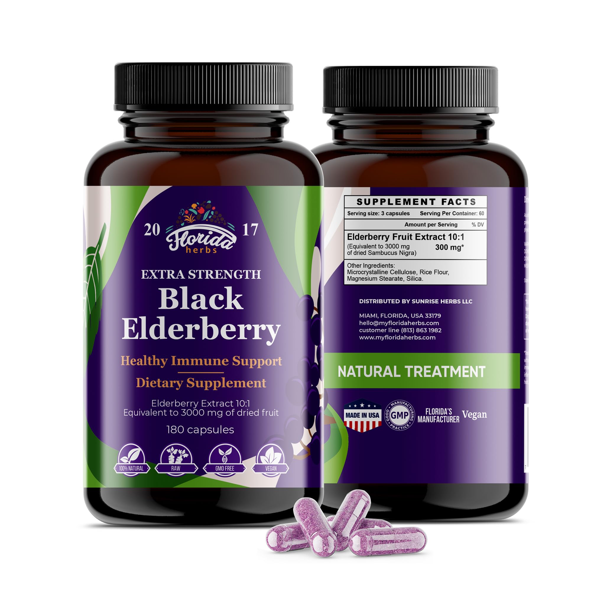 FLORIDA HERBS Black Elderberry Capsules bottle front view