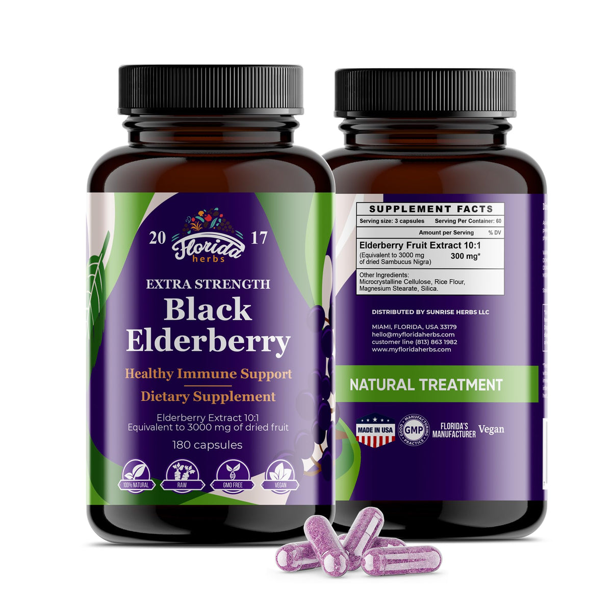 FLORIDA HERBS Black Elderberry Capsules bottle front view