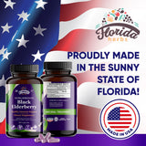 FLORIDA HERBS Black Elderberry Capsules on a wooden surface