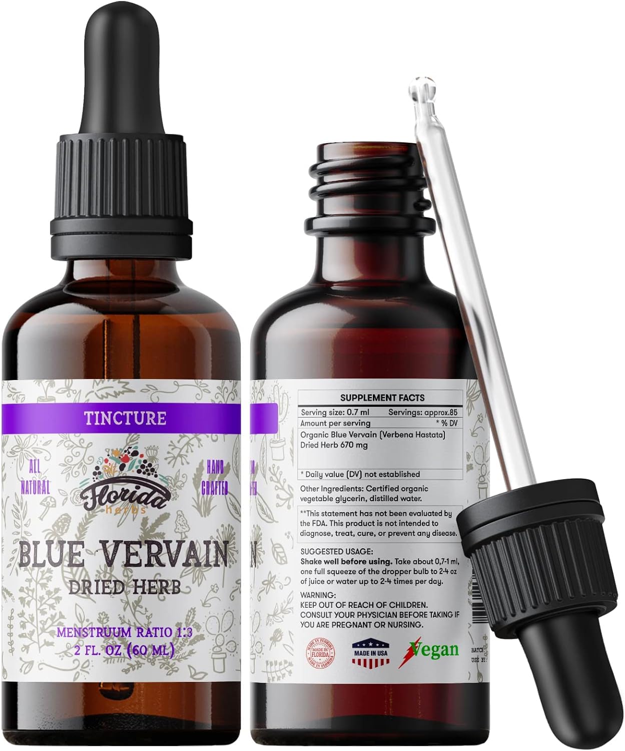 FLORIDA HERBS Blue Vervain Tincture bottle front view