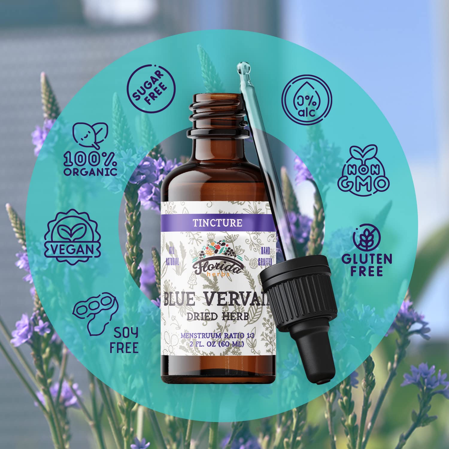 FLORIDA HERBS Blue Vervain Tincture label close-up