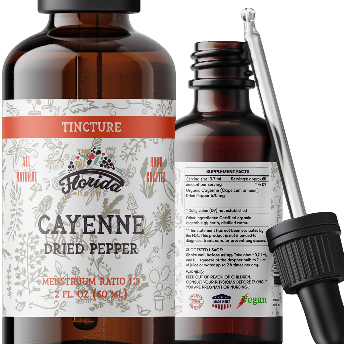 FLORIDA HERBS Cayenne Tincture 57g bottle front view