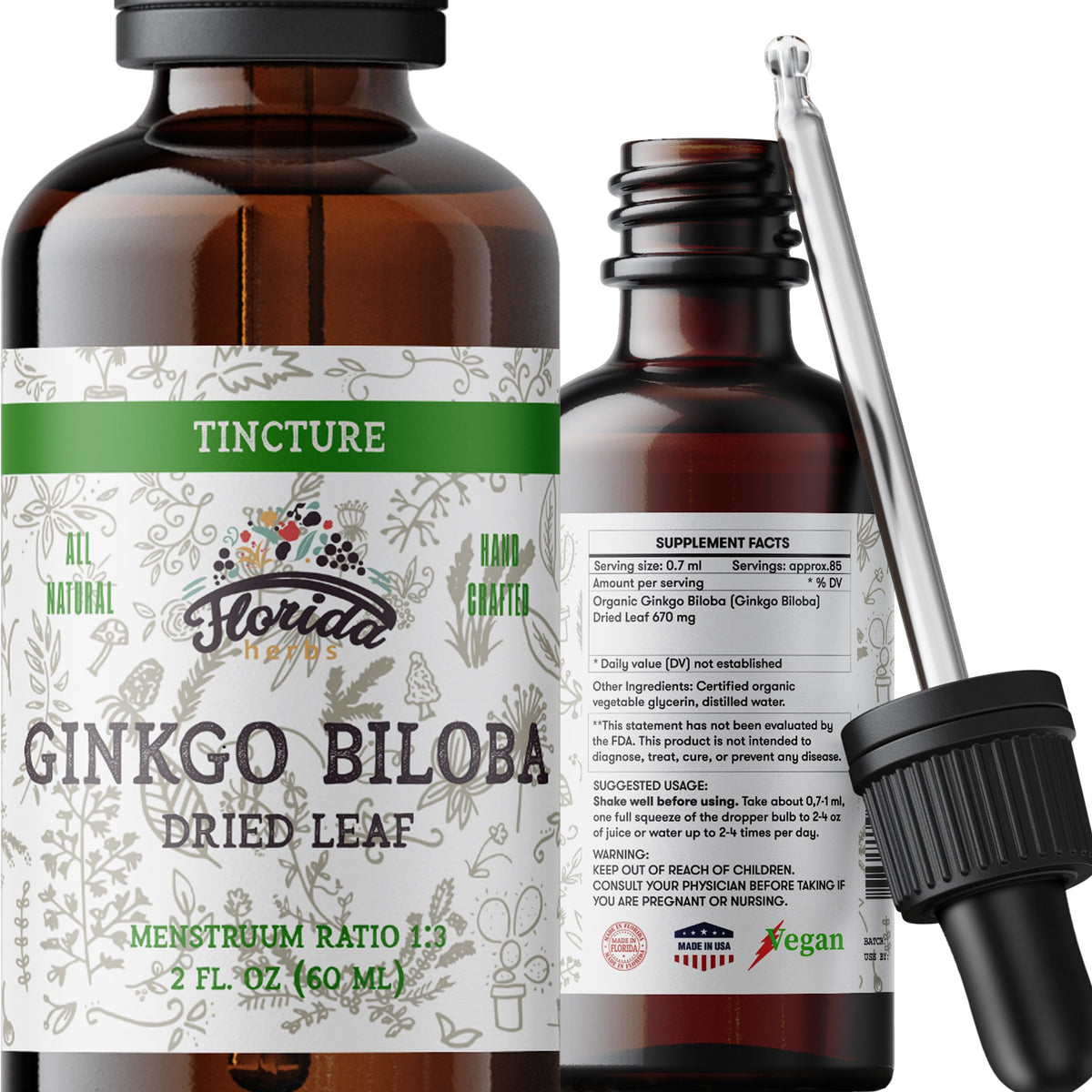 FLORIDA HERBS Ginkgo Biloba Organic Liquid Supplement front view