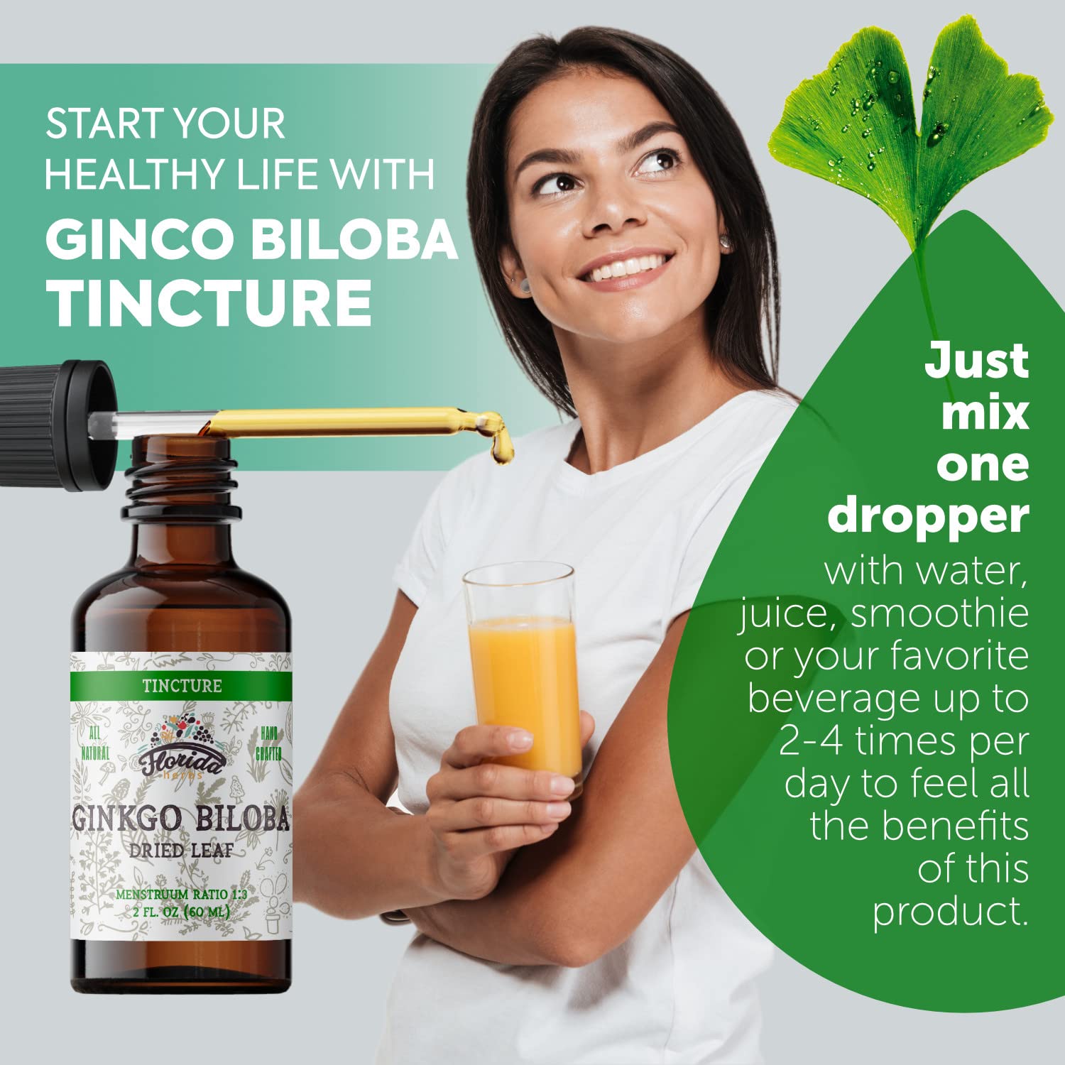 FLORIDA HERBS Ginkgo Biloba Organic Liquid Supplement label close-up
