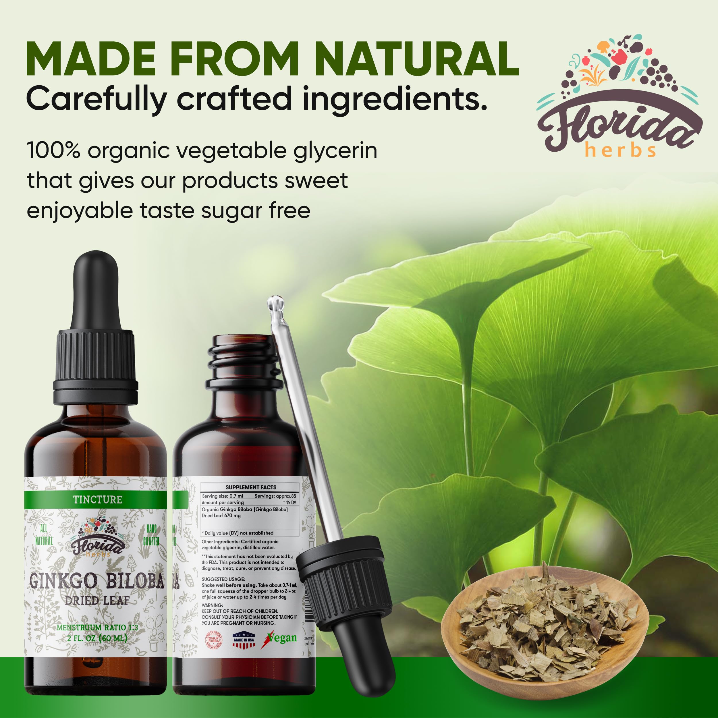FLORIDA HERBS Ginkgo Biloba Organic Liquid Supplement side view