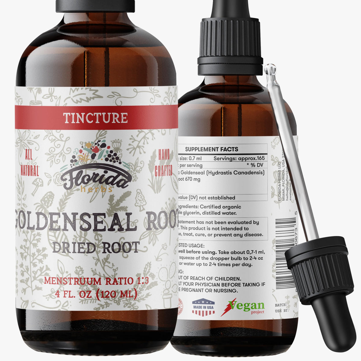 FLORIDA HERBS Goldenseal Root Tincture 4 oz front view