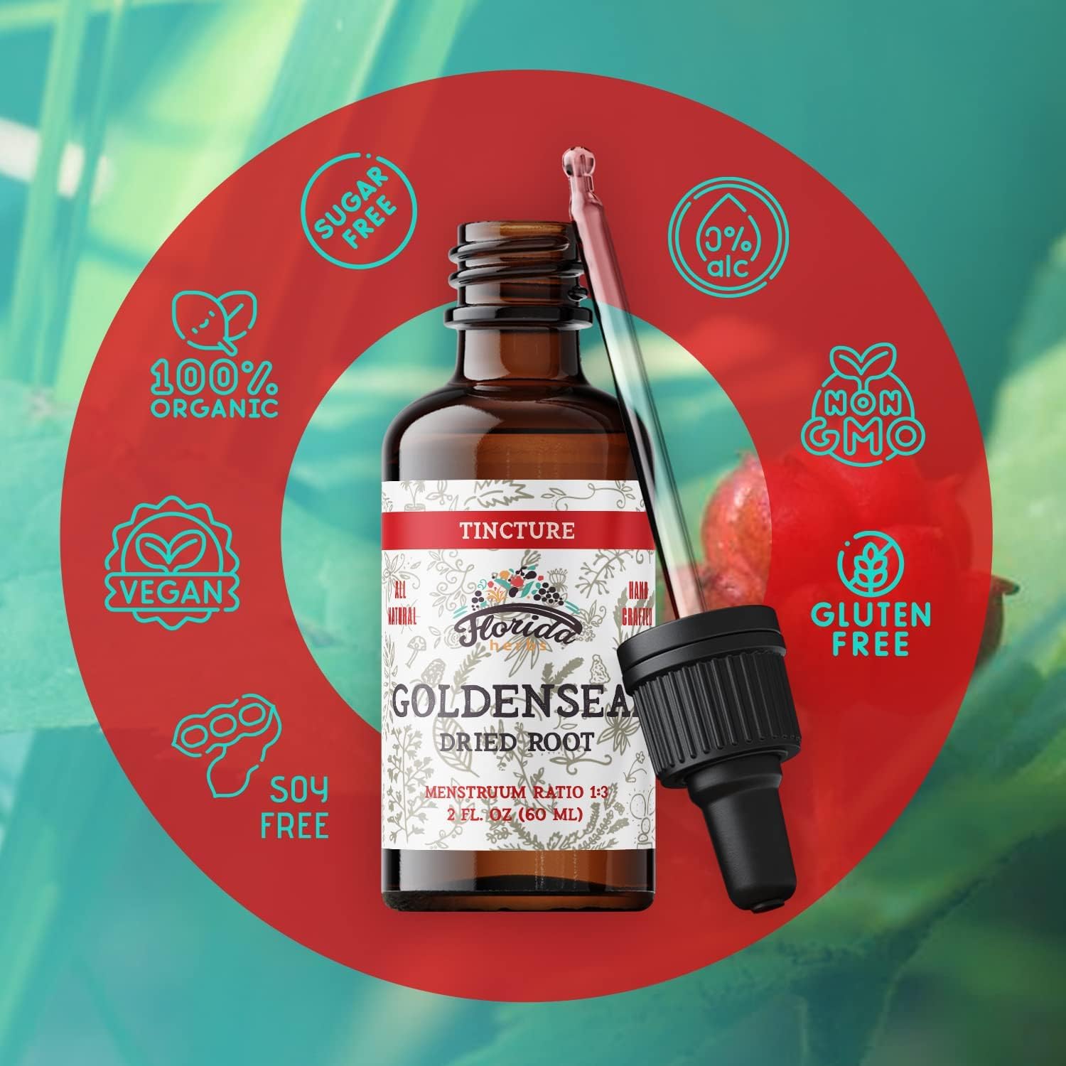 FLORIDA HERBS Goldenseal Root Tincture with organic ingredients