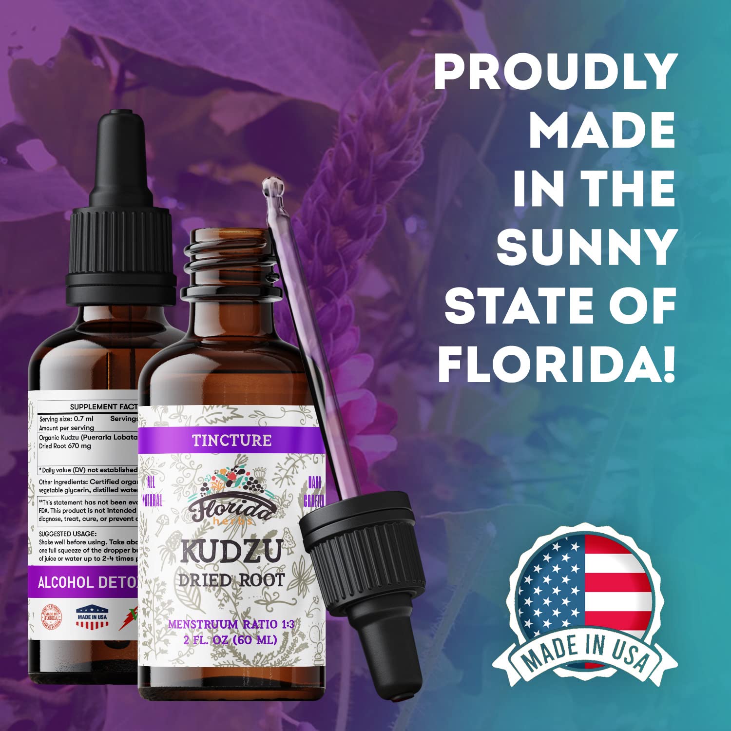 FLORIDA HERBS Kudzu Organic Extract 132g on a wooden table