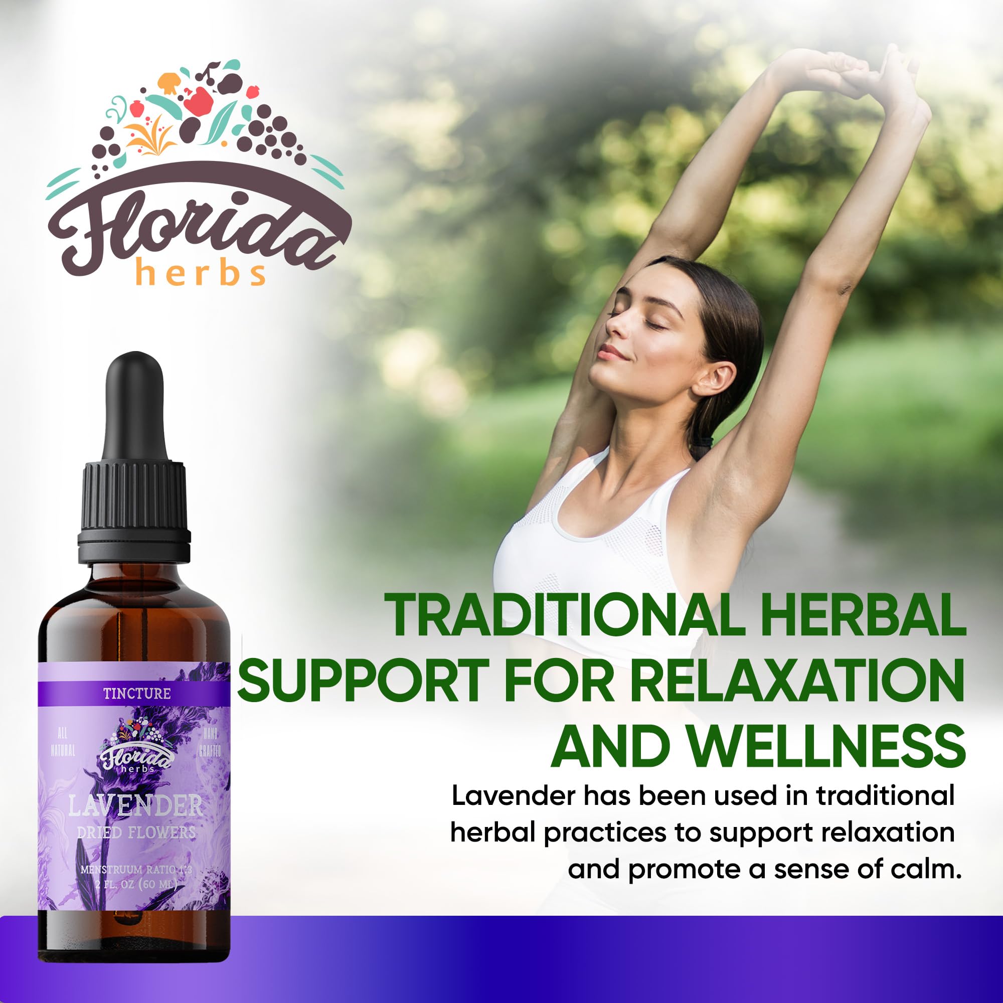 FLORIDA HERBS Lavender Tincture 132g bottle side view
