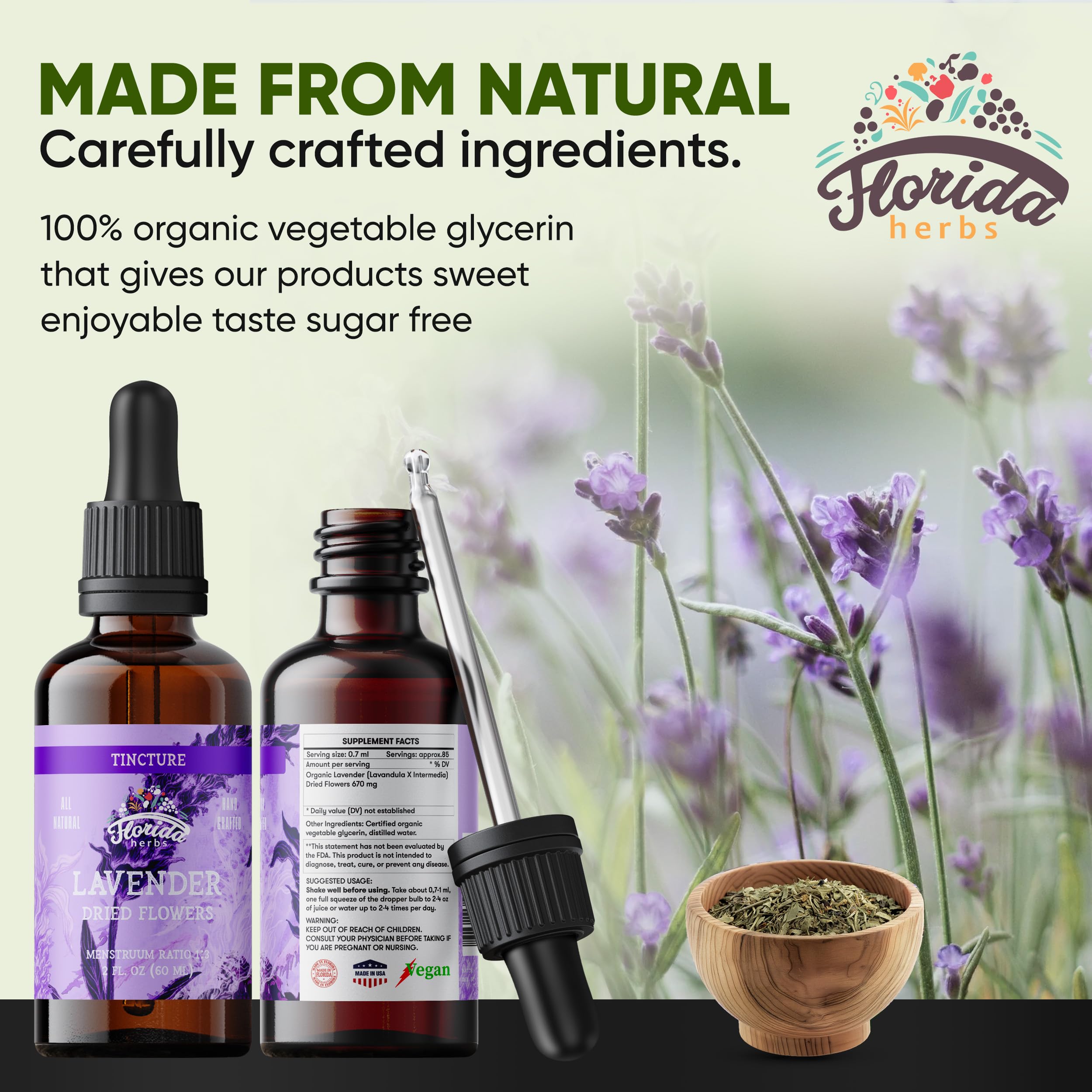 FLORIDA HERBS Lavender Tincture 132g label close-up