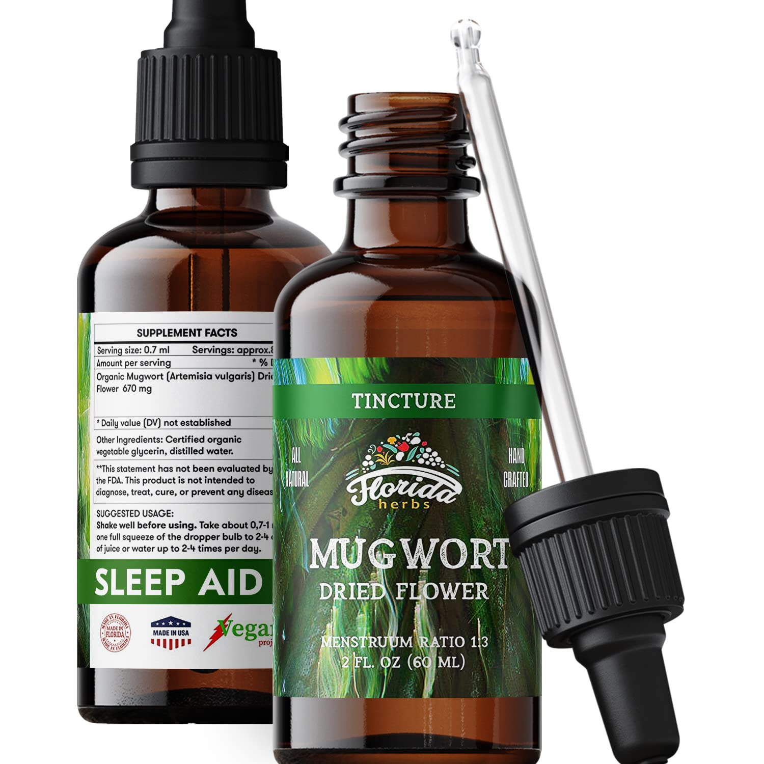 FLORIDA HERBS Mugwort Extract Liquid Drops 2 Fl Oz front view