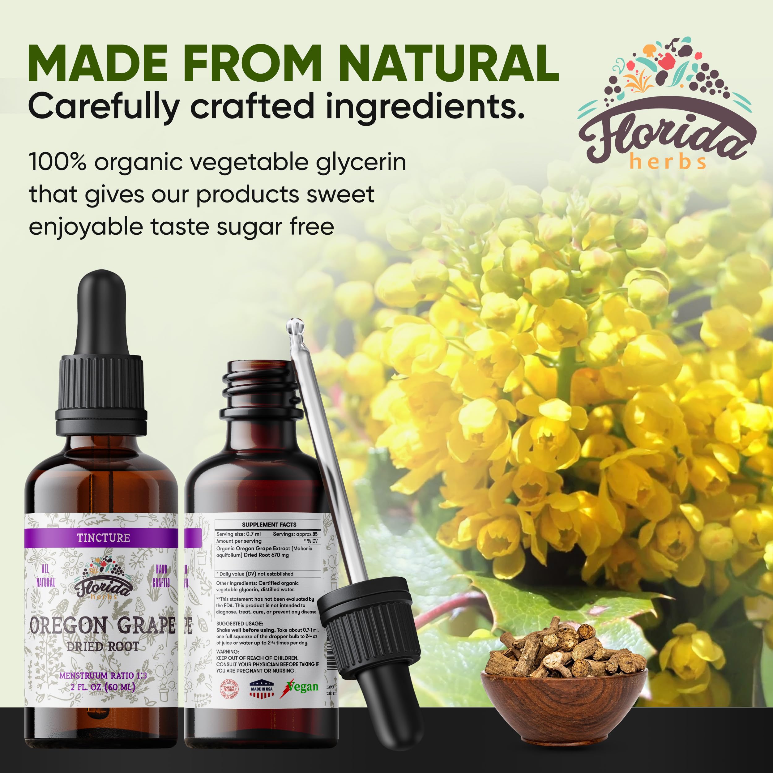 FLORIDA HERBS Oregon Grape Extract 181g label close-up