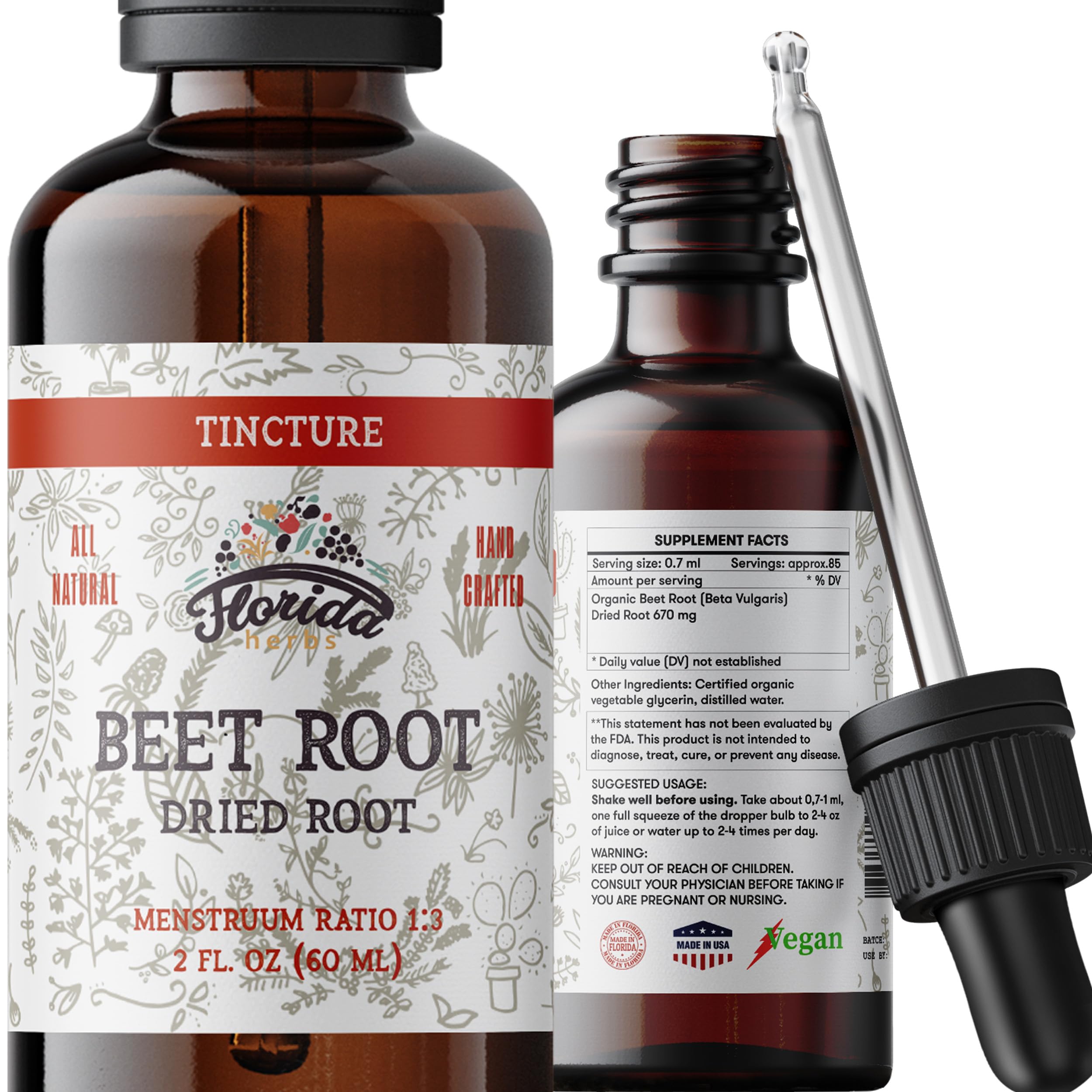 FLORIDA HERBS Organic Beet Root Liquid Drops bottle front view
