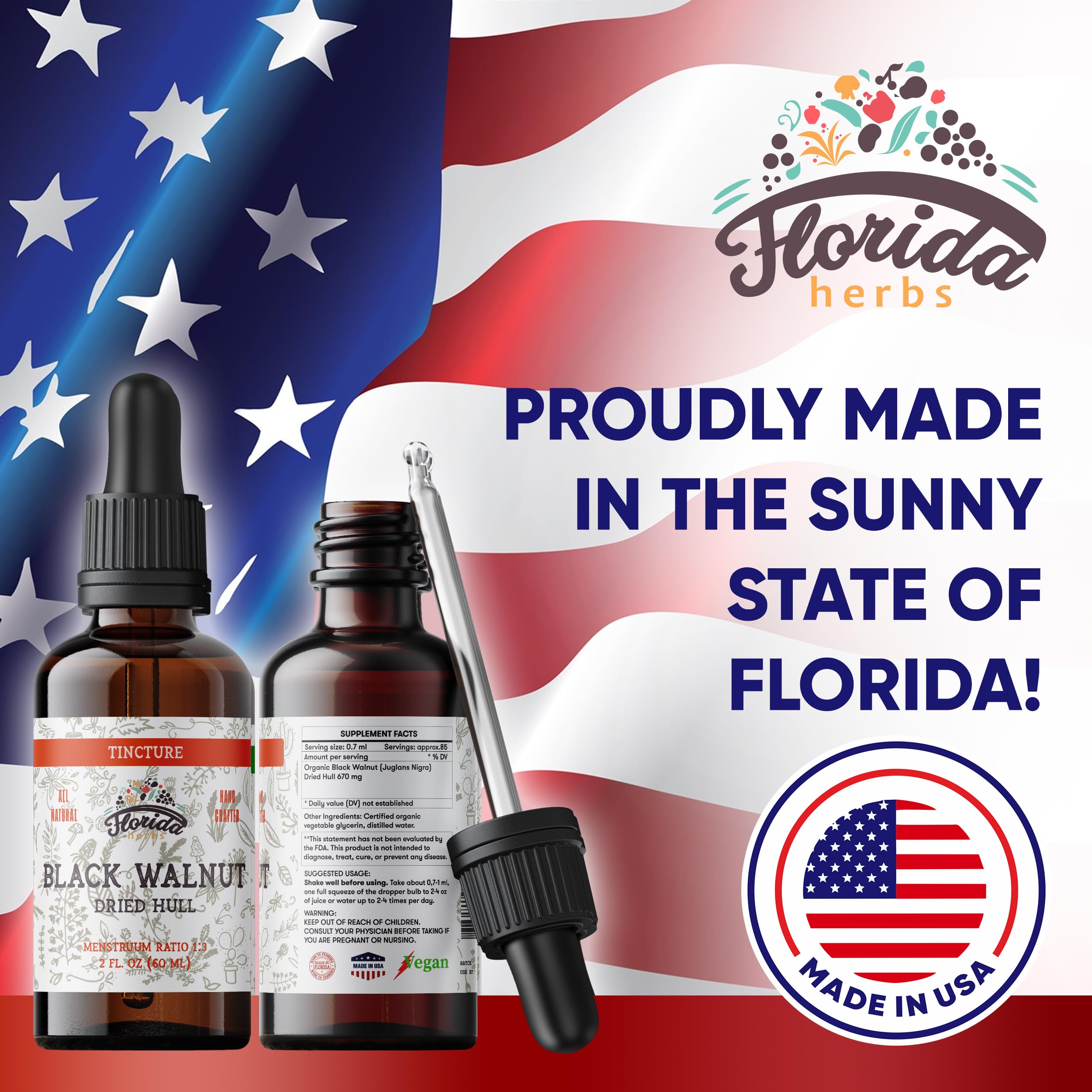 FLORIDA HERBS Organic Black Walnut Hull Extract label close-up