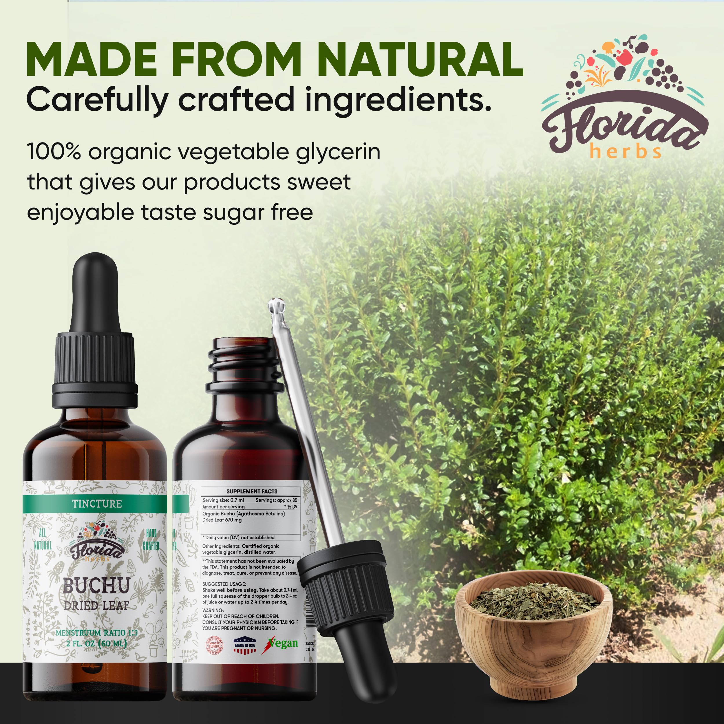 FLORIDA HERBS Organic Buchu Supplement 168g label close-up