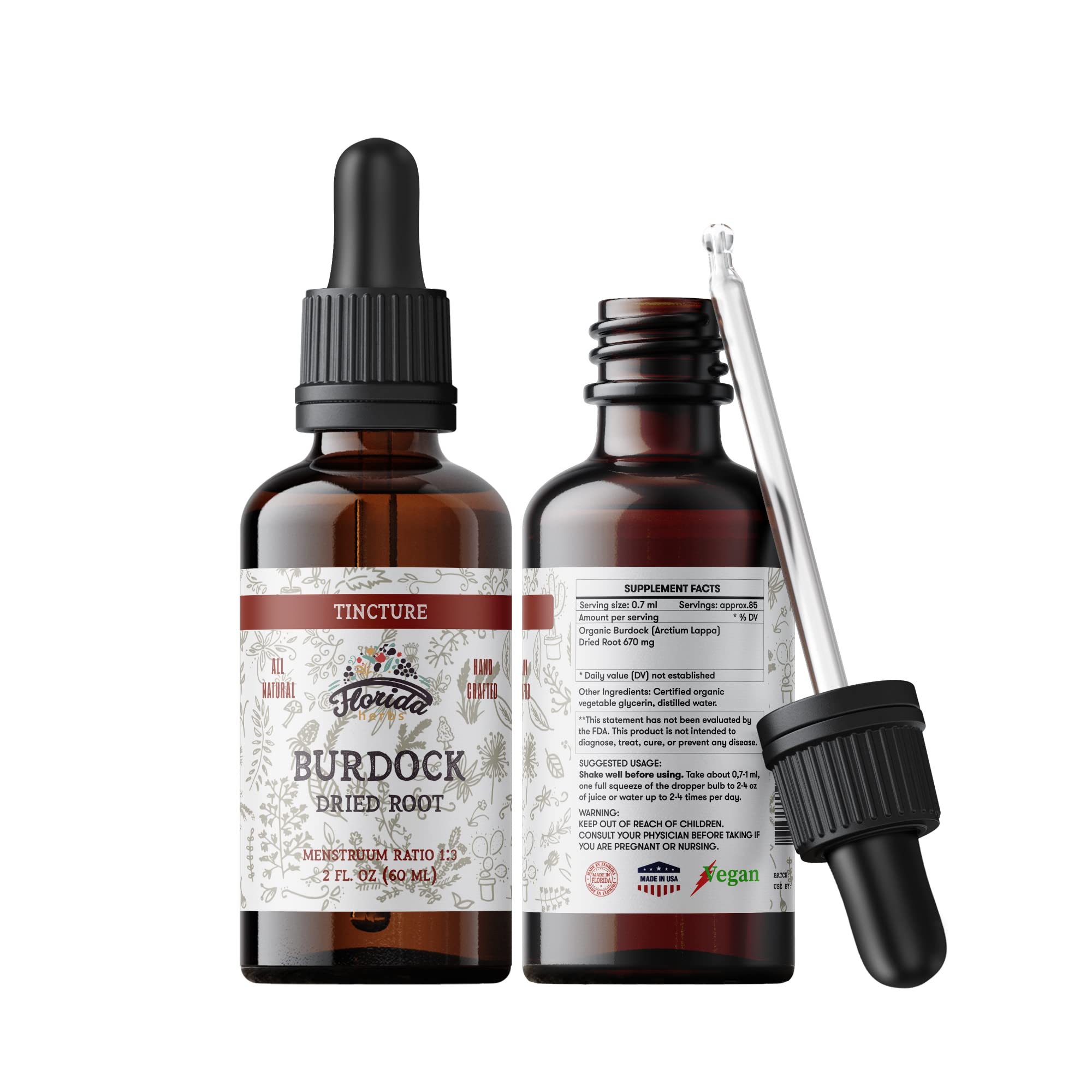 FLORIDA HERBS Organic Burdock Tincture 171g front view