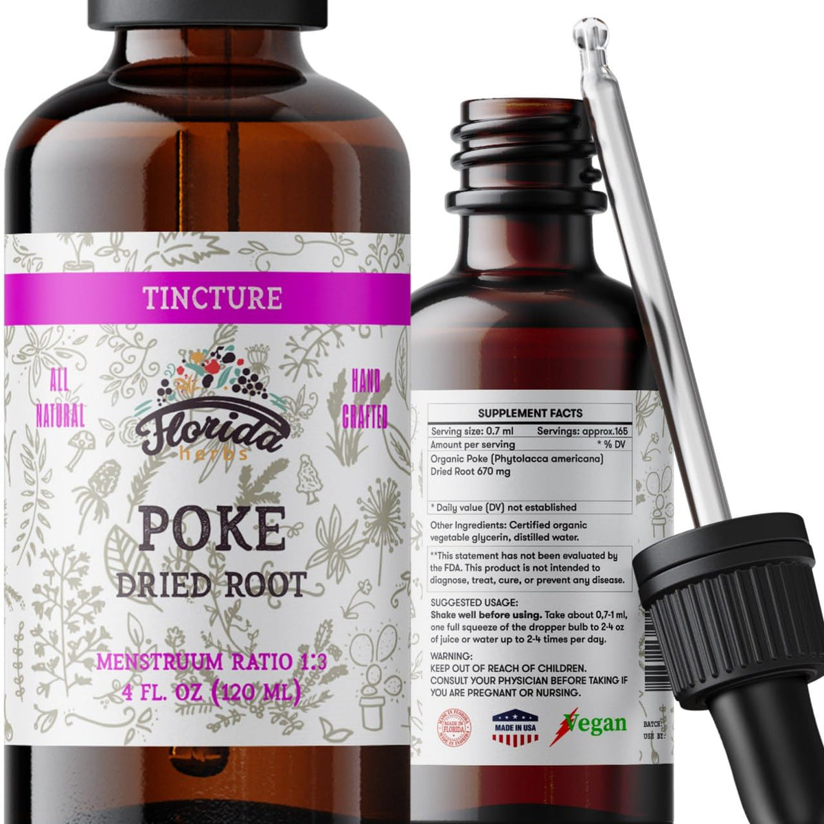FLORIDA HERBS Organic Poke Root Tincture 2 FL OZ front view